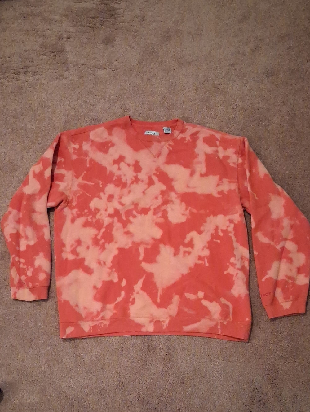 Izod Men’s Orange and Cream V-Neck Tie-Dye Sweater